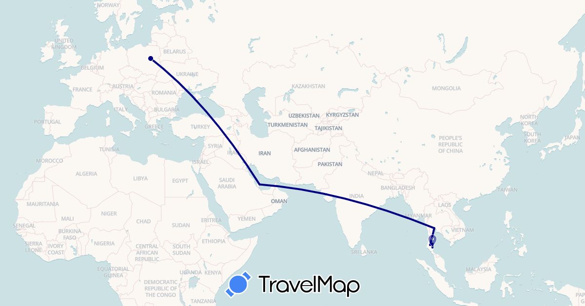 TravelMap itinerary: driving in Poland, Qatar, Thailand (Asia, Europe)
